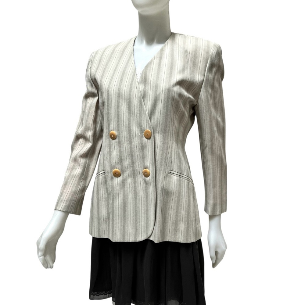 Vintage M Dequin PARIS Striped Double Breasted Blazer Old Money Quiet Luxury 90’ - Picture 16 of 17